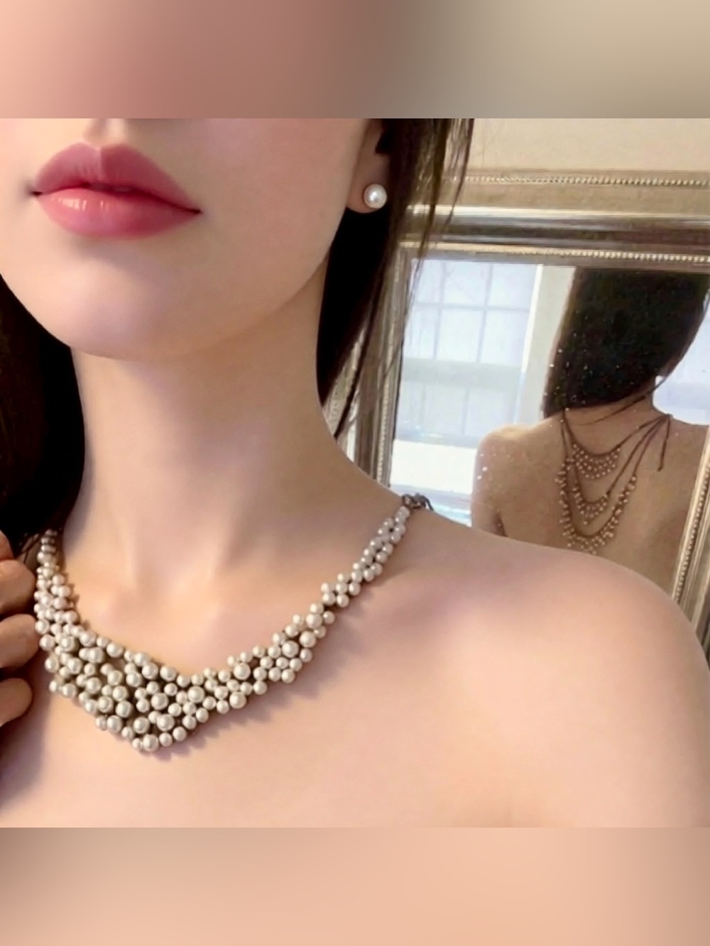Classic White Pearl Necklace and Stud Earrings Set